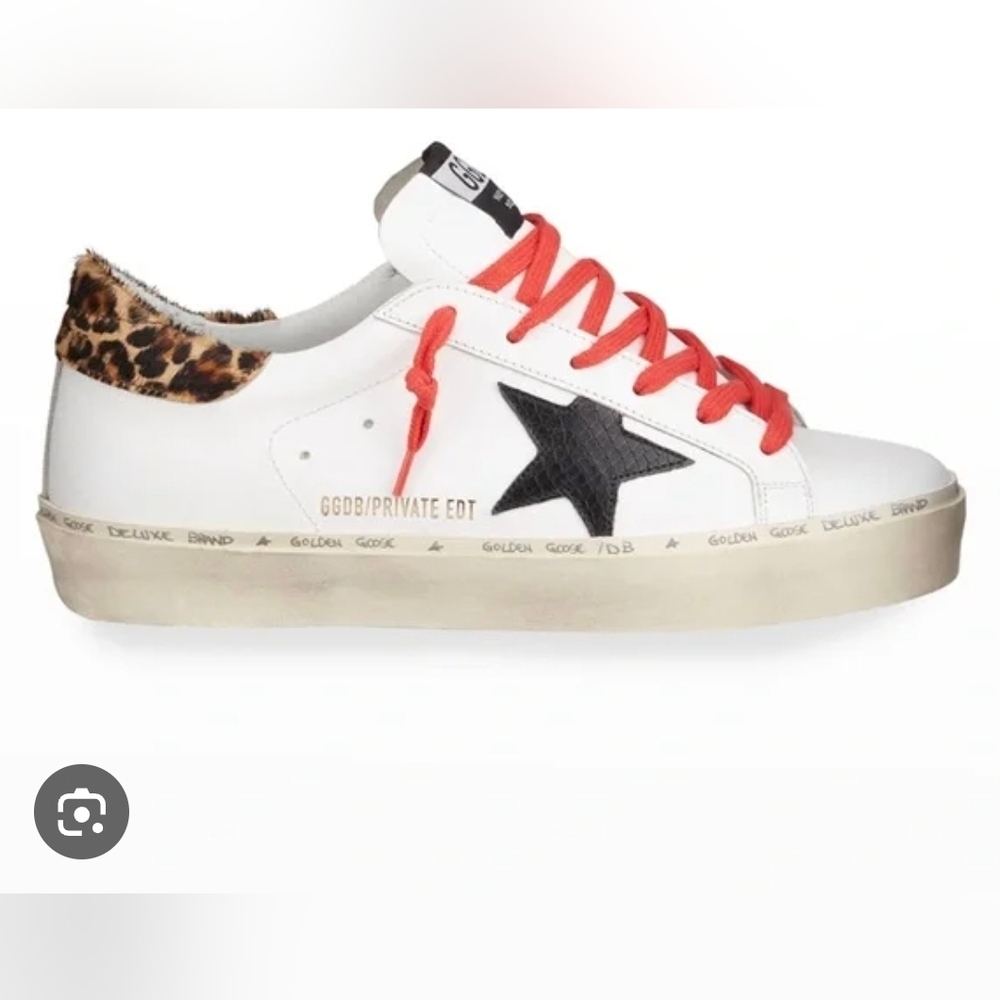 Golden Goose Hi Star Womens Sneakers with Black Star and Red Accents Size 38